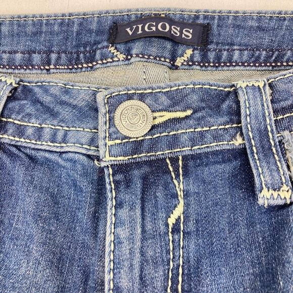 Classic Fit Vigoss Boot Cut Distress Jeans w Rhinestone Thick Embellish pockets - Picture 7 of 16